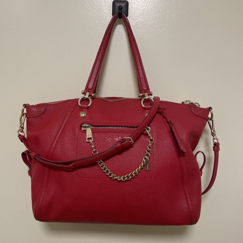 Coach Prairie True Red Pebbled Leather Convertible Chain Satchel Gold